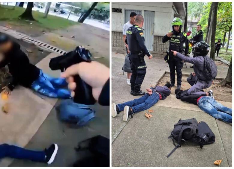 Así fueron sometidos los presuntos atracadores en inmediaciones de una de las estaciones del metro. FOTO Alcaldía de Medellín.