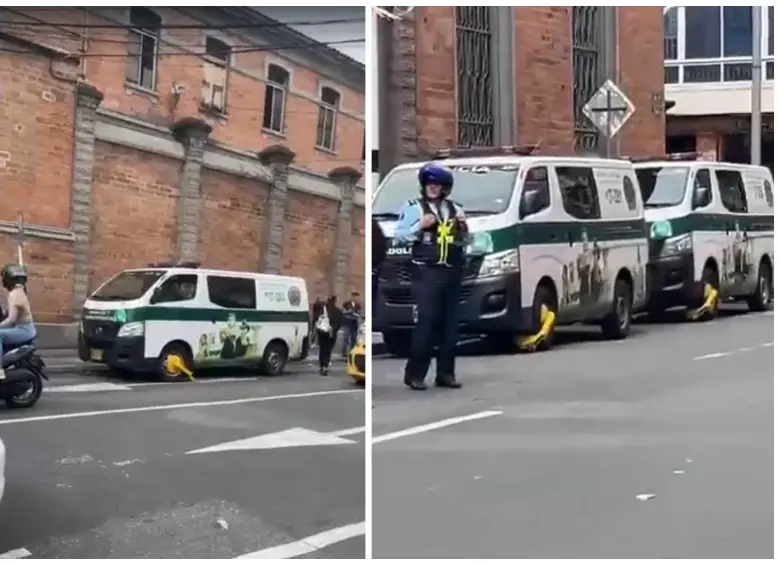 Por lo menos 4 patrullas fueron inmovilizadas con estos dispositivos en el centro de Medellín. Imágenes de videos en redes sociales.
