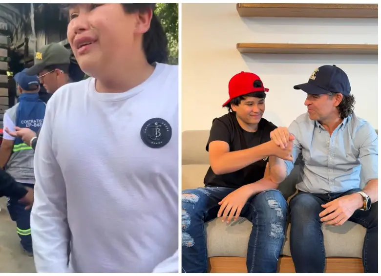 El antes y el ahora de Julián, el joven al que le quitaron su única herramienta de trabajo mientras vendía frutas en la capital antioqueña. Imágenes tomadas de redes sociales y Alcaldía de Medellín.