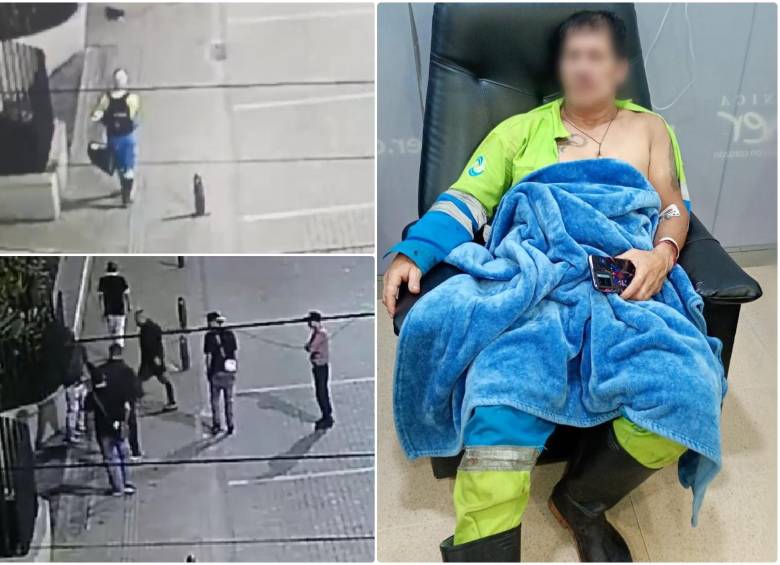 El ataque contra el operario de aseo quedó registrado en las cámaras de seguridad de Rionegro. FOTOS: Cortesía Alcaldía de Rionegro