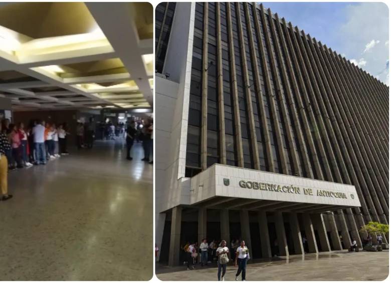 El plantón se realizó durante la mañana de este martes a las afueras de la Secretaría de Talento Humano y Servicios Administrativos de la Gobernación de Antioquia. FOTO: Cortesía y EL COLOMBIANO