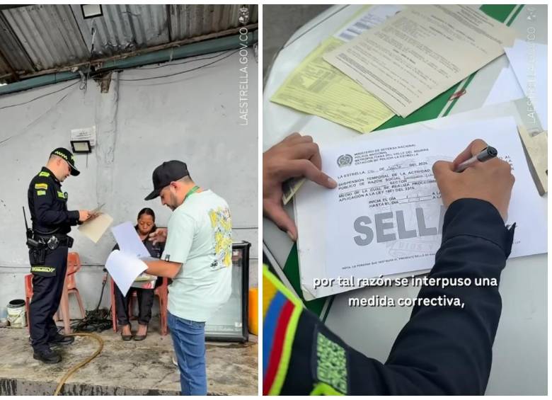 Durante las inspecciones, la Policía encontró un establecimiento dedicado al lavado de vehículos que no cumplía con algunos de los requisitos establecidos para su funcionamiento. Imágenes tomadas de la cuenta de Instagram de la Alcaldía de La Estrella. 