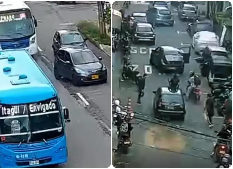 La pelea entre los dos conductores quedó registrada en las cámaras de seguridad de Itagüí. FOTO: Cortesía Alcaldía de Itagüí