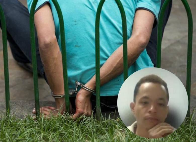 La imagen de fondo, una referencia de un capturado en el barrio Manrique. En la parte inferior derecha, en miniatura, el hombre judicializado. FOTOS Jaime Pérez y Fiscalía General de la Nación. 