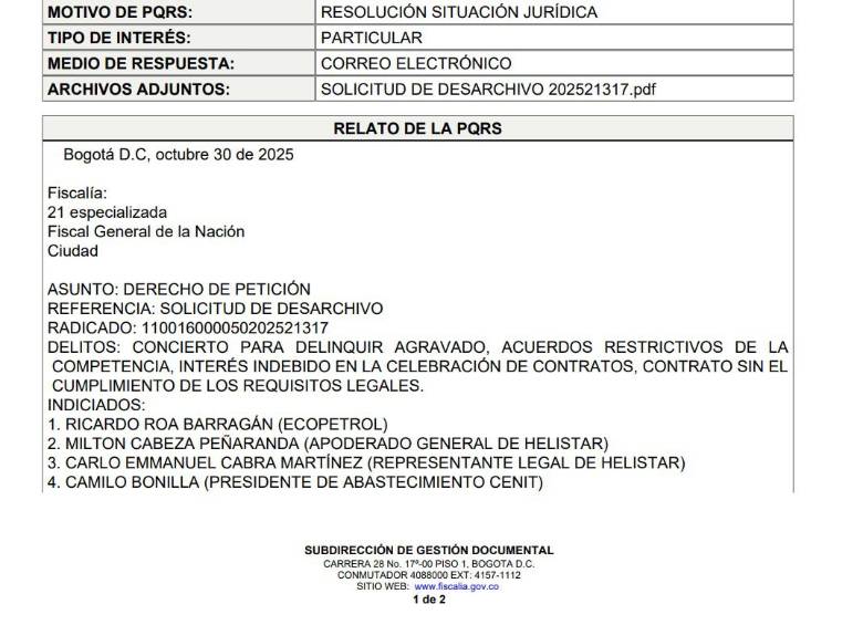 Solicitud de desarchivo ante la Fiscalía.