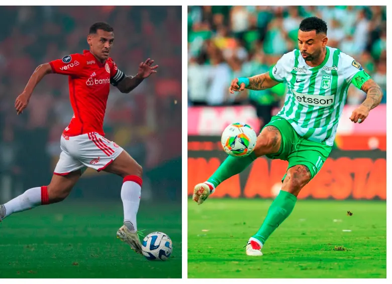 En la imagen aparecen los dos creativos de ambos equipos, Alan Patrick de Internacional, y Edwin Cardona de Atlético Nacional. FOTOS CAMILO SUÁREZ Y GETTY