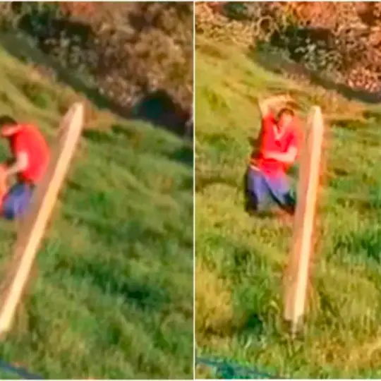 Este fue el momento en el que este hombre de 43 años estaba maltratando a su hijo en una finca de Yarumal. FOTO: TOMADA DE VIDEO