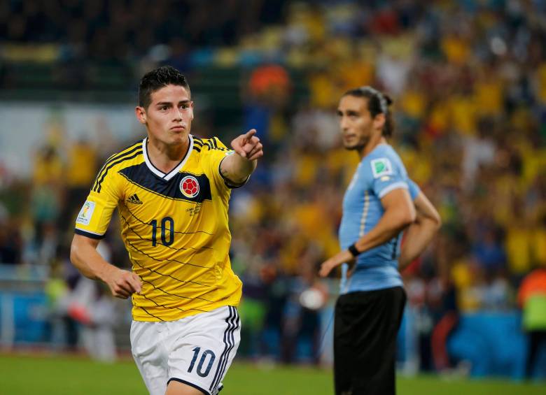 James Rodríguez anotó, en el estadio Maracaná de Río de Janeiro, el mejor gol del Mundial Brasil 2014. En la imagen lo festeja. Foto: Juan Antonio Sánchez