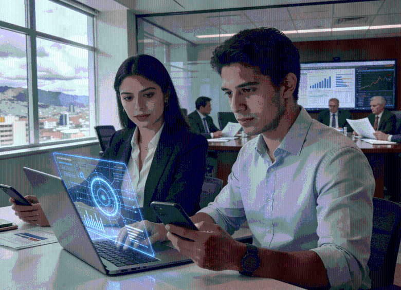 Ilustración de inteligencia artificial; según CINTEL, el 48% de los usuarios de internet en Colombia ya utiliza herramientas de IA principalmente para tareas académicas y laborales.