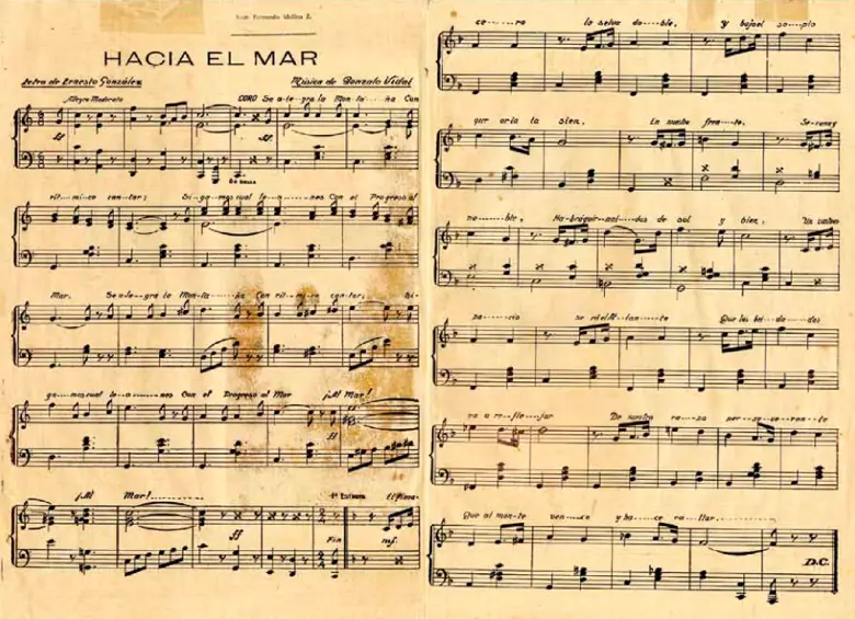 Hacia el mar, el himno compuesto en 1926 para impulsar la Carretera al Mar. Letra de Ernesto González y música de Gonzalo Vidal. FOTO archivo Universidad EAFIT