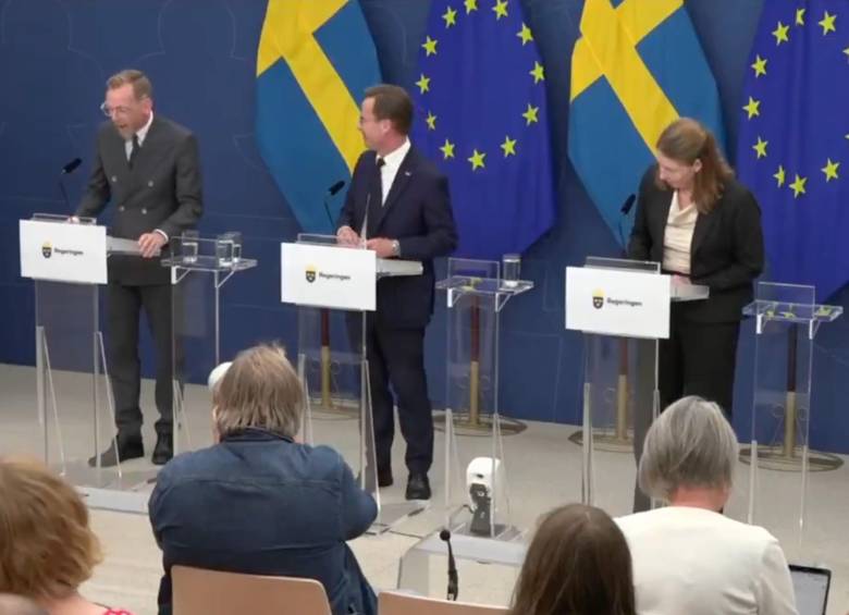 El momento antes de que la ministra de Salud de Suecia, Elisabet Lann, se desmayara. FOTO: CAPTURA DE VIDEO