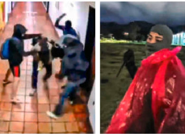 El ataque contra Arrigui (izquierda). A la derecha, la foto con la que el sindicato señala a Arrigui de haber estado encapuchado quitando propaganda y amenazándolos con objeto cortopunzante. FOTO Capturas de pantalla.