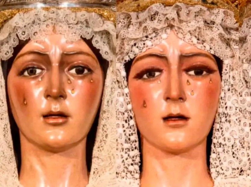 A la izquierda la virgen de la Macarena original. A la derecha, la restaurada. FOTOS Captura de pantalla RTVE
