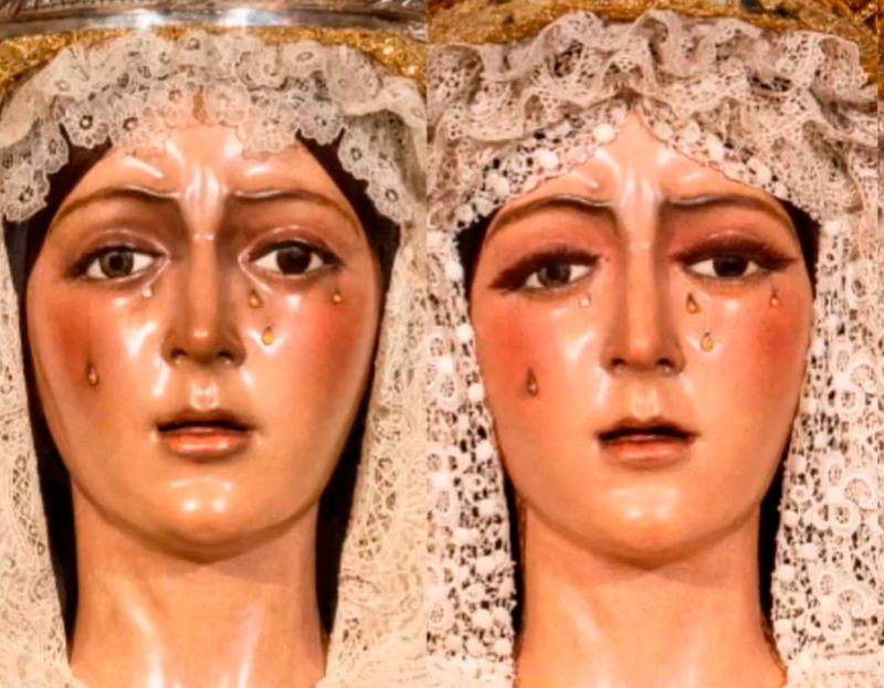 A la izquierda la virgen de la Macarena original. A la derecha, la restaurada. FOTOS Captura de pantalla RTVE