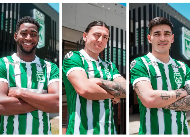 Andrés Reyes e Ian Poveda tienen 26 años, mientras que Elías Cabrera tiene 23. FOTOS CORTESÍA ATLÉTICO NACIONAL