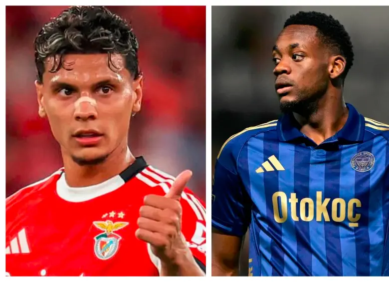 Mientras Richard Ríos brilló con el Benfica en el triunfo sobre el Niza francés, Jhon Durán tuvo pocos minutos y dilapidó opciones claras de gol con el Fenerbahce. FOTOS cortesía Benfica / Fenerbahce 