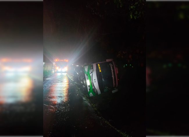 Susto en Valdivia: volcamiento de un bus dejó dos pasajeros heridos