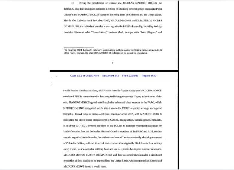 Documento de la investigación en contra de Nicolás Maduro y Cilia Flores. 