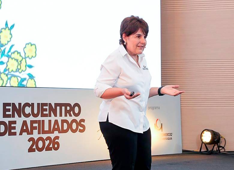 Lina Vélez, presidenta de la Cámara de Comercio de Medellín para Antioquia, en el Encuentro de Afiliados 2026 . Fotos: Cortesía