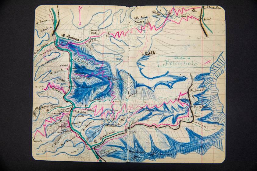 Mapa del Suroeste antioqueño dibujado por León de Greiff. FOTO CARLOS VELÁSQUEZ.