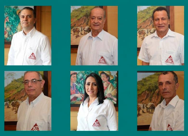 Los miembros principales del Comité de Cafeteros de Antioquia para el periodo 2026-2030 serán: arriba de izquierda a derecha: Jorge Hernán Ángel, Iván Arango y Carlos Holguín. Abajo Luis Alfonso Villegas, Ángela Cano y Darío Serna. FOTO cortesía Comité de Cafeteros de Antioquia
