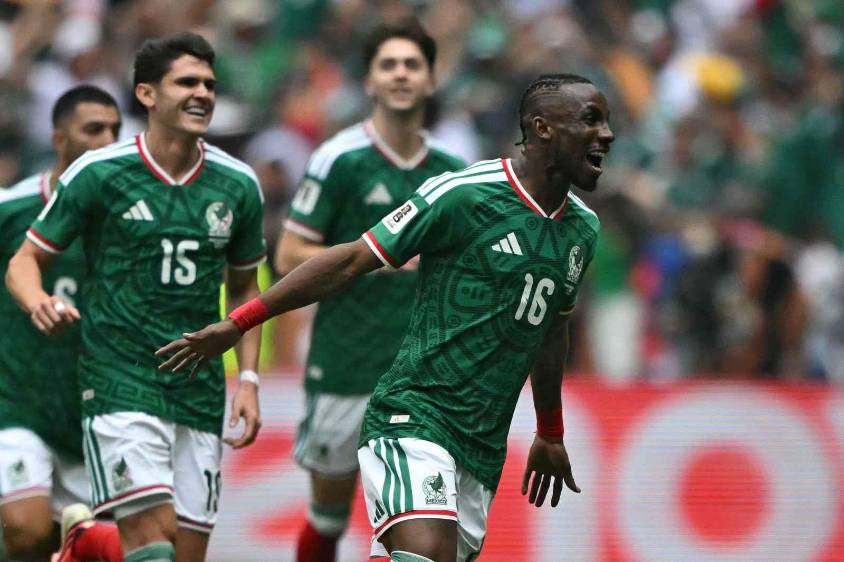El jugador colombiano Julián Quiñones, nacionalizado mexicano, celebra su primer gol en un Mundial y el primero de la cita de Norteamérica 2026. FOTO GETTY 