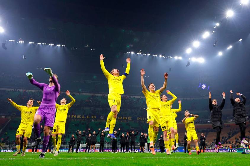 Festejo de los jugadores del FK Bodø/Glimt tras eliminar al Inter de Italia. FOTO GETTY 