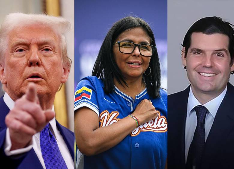 Donald Trump, presidente de Estados Unidos; Delcy Rodríguez, presidenta iterina de Venezuela; y Alejandro Betancourt, el polémico empresario “bolichico”. FOTO: Getty.