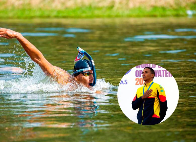 Alexander logró defender por cuarta vez su título mundial en la prueba de 1.000 m (natación con aletas), en Egipto. Foto: Cortesía Alexander Jiménez. 