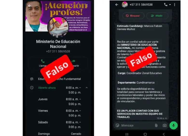 Así se ven algunos de los chats fraudulentos. Foto: Cortesía.
