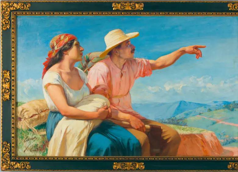 Con la pintura Horizontes, el artista antioqueño Francisco Antonio Cano quiso compensar el apoyo a su educación y conciliar una deuda de gratitud con la ciudad. FOTO Fotografía Rodríguez. Biblioteca Pública Piloto. Archivo Fotográfico.