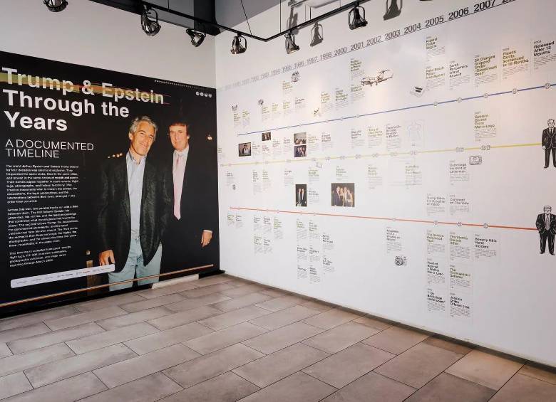 Espacio en EE. UU. con archivos del caso Epstein y una línea de tiempo sobre Trump. Foto: tomada de X