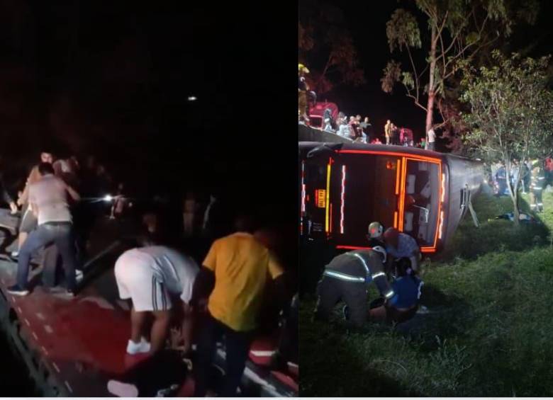 El bus terminó volcado en la vía Panamericana, en Cauca. FOTO: X- @Marovaan, @Ruben723.
