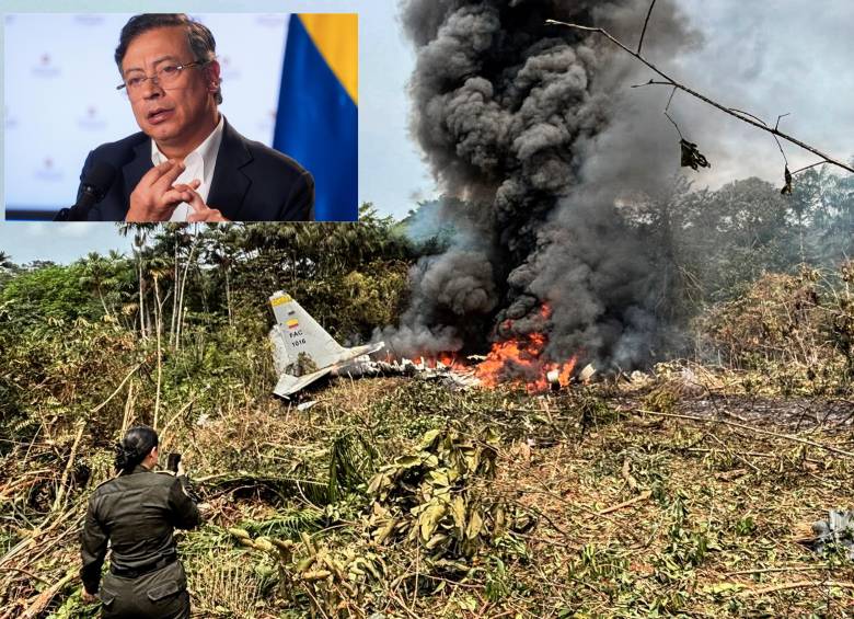Gustavo Petro reaccionó al accidente del avión militar en Putumayo y pidió acelerar la modernización de las Fuerzas Armadas. FOTO: AFP Y presidencia 