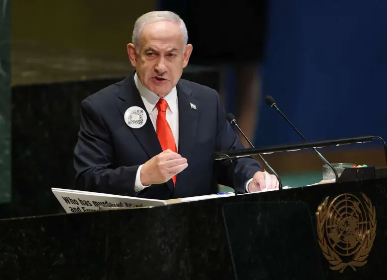 Benjamín Netanyahu, primer ministro de Israel en su intervención ante la ONU. FOTO: AFP
