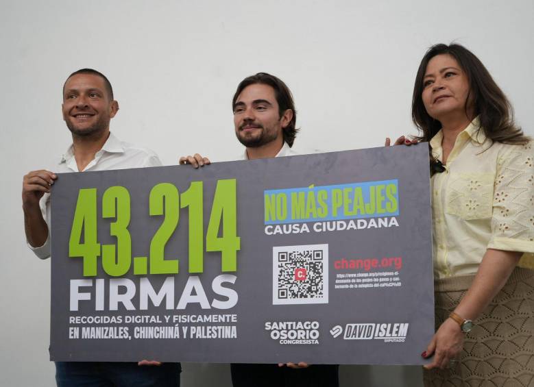 El representante Santiago Osorio y la ministra Rojas participaron en el foro sobre los peajes que afectan la movilidad en Caldas. FOTO: REDES SOCIALES