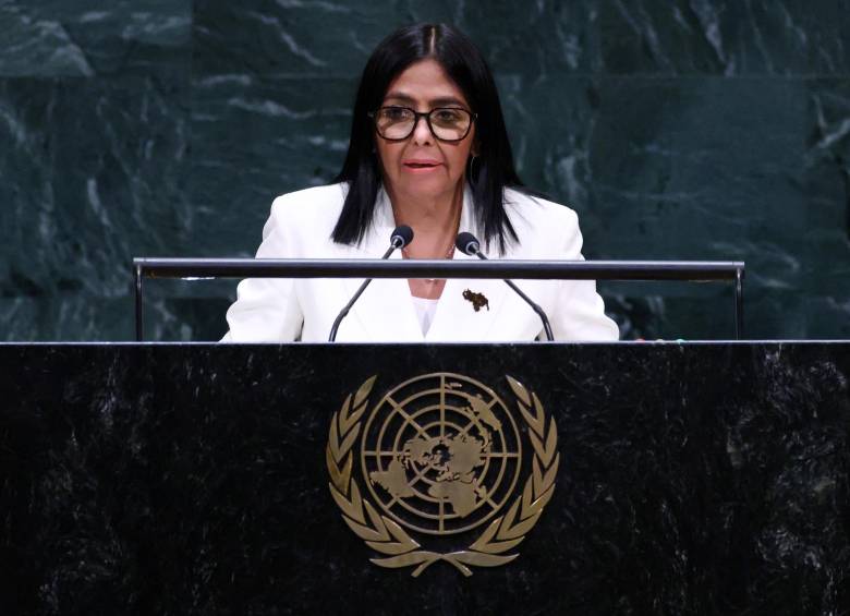 Delcy Rodríguez, presidenta interina de Venezuela, durante su intervención en la Asamblea General de la ONU: FOTO: AFP