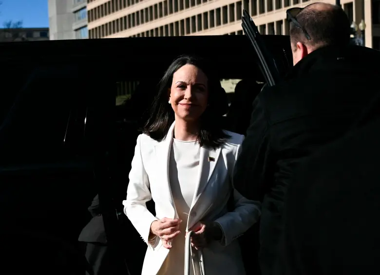 María Corina Machado a su llegada a la Casa Blanca este jueves, 15 de enero. FOTO: AFP