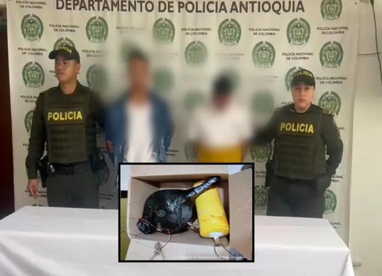 Adelante, el explosivo improvisado dejado en la estación. Atrás ,los detenidos por las autoridades. FOTO: imágenes tomadas de redes