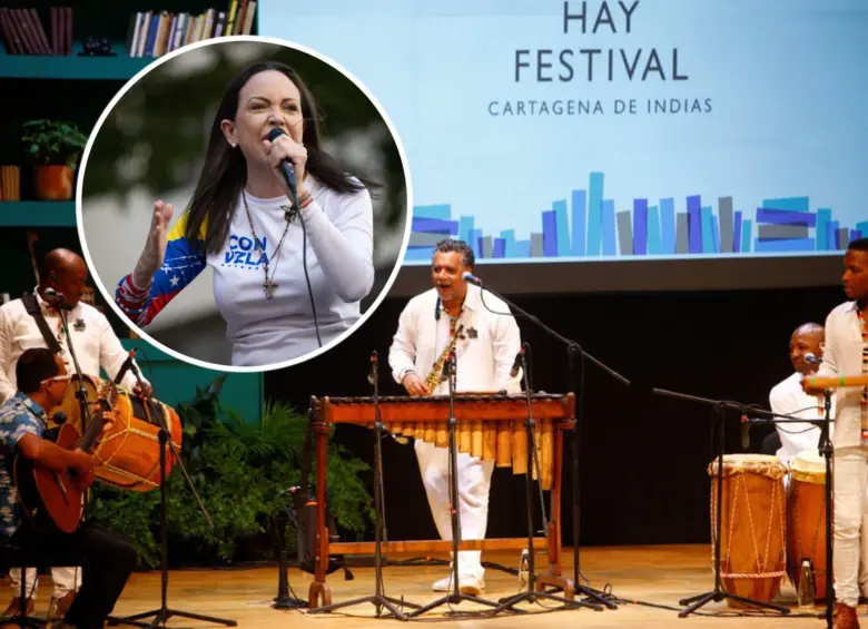 La organización del Hay Festival emitió un comunicado ante la cancelación de algunos invitados que han manifestado no asistir por la presencia de la Nobel de Paz, Maria Corina Machado. Fotos: Colprensa y Getty Images