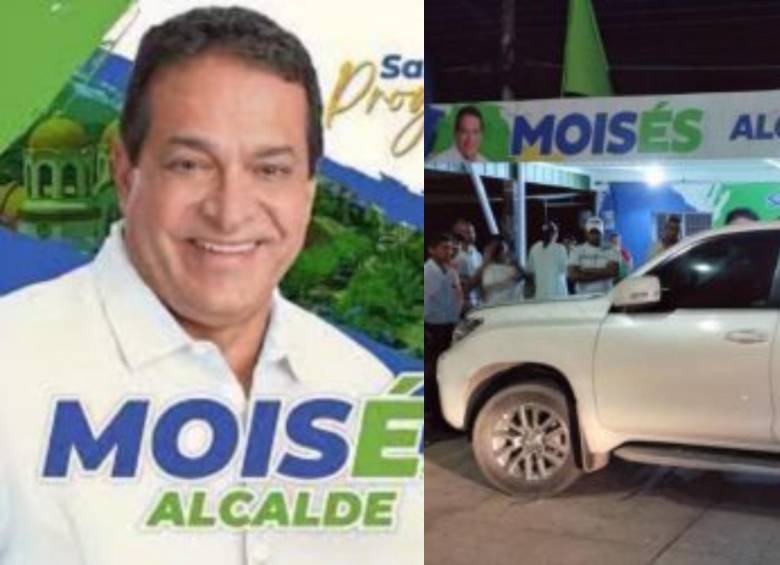 Moisés Daza y su vehículo oficial afuera de la sede de campaña. FOTO: CORTESÍA y REDES SOCIALES
