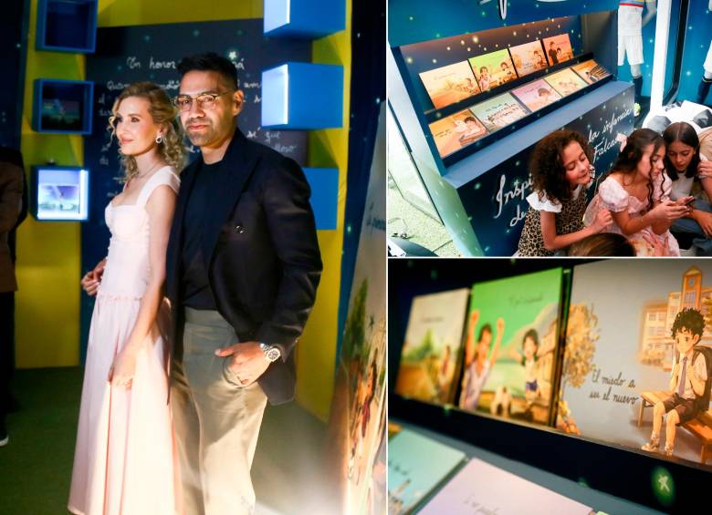 Lorelei Tarón y Falcao, en el lanzamiento del cuento para niños inspirado en la vida del delantero colombiano. FOTOS Colprensa