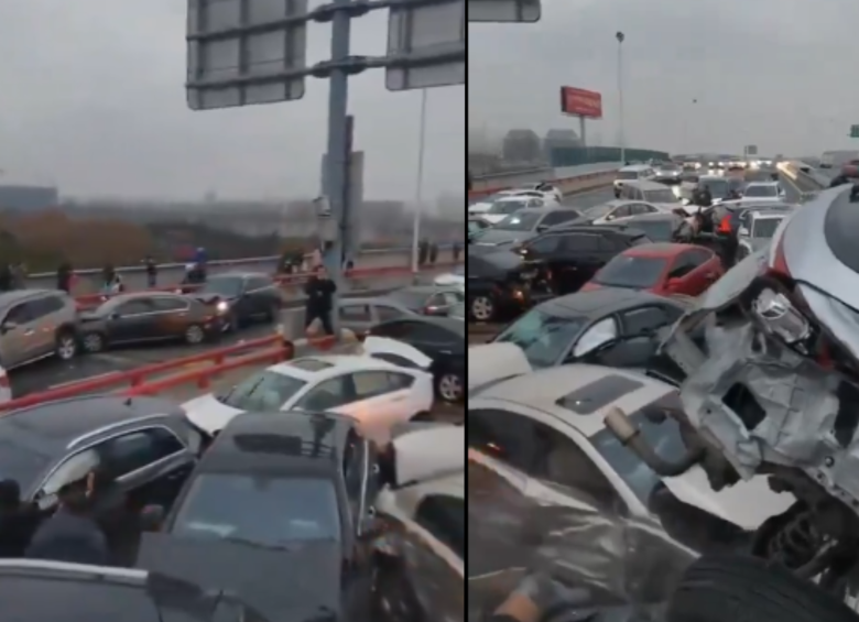 El choque masivo de automóviles en China se produjo por las extremas condiciones climáticas en la autopista. FOTO: CAPTURA DE VIDEO