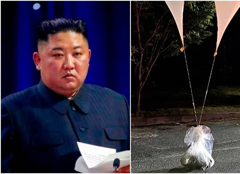 Los globos llenos de basura lanzados por Corea del Norte se empezaron a ver en la noche del martes en varias localidades de su vecino surcoreano. FOTOS: Getty y tomada de X (antes Twitter) @AttentiveCEE