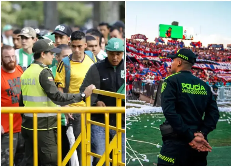 Mientras los privados se quedan con la requisa y el tiquete, la Policía mantiene el monopolio de la fuerza y la convivencia, cerrando la puerta a la privatización de la seguridad en el fútbol profesional. FOTO: Carlos Velásquez y Juan Antonio Sánchez