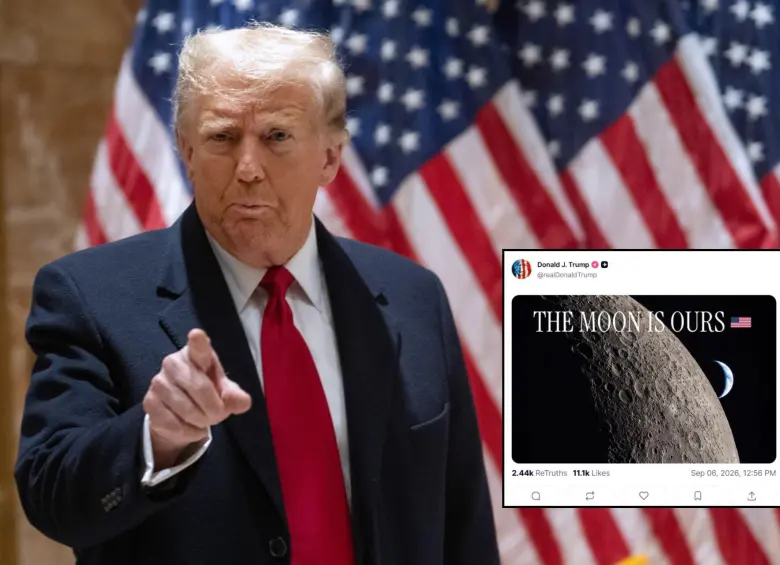 Donald Trump ha publicado en sus redes mensajes nacionalistas e intervencionistas redibujando las fronteras de Estados Unidos, siendo uno de ellos dirigido hacia la soberanía sobre la Luna. Fotos: Getty Images y Truth Social
