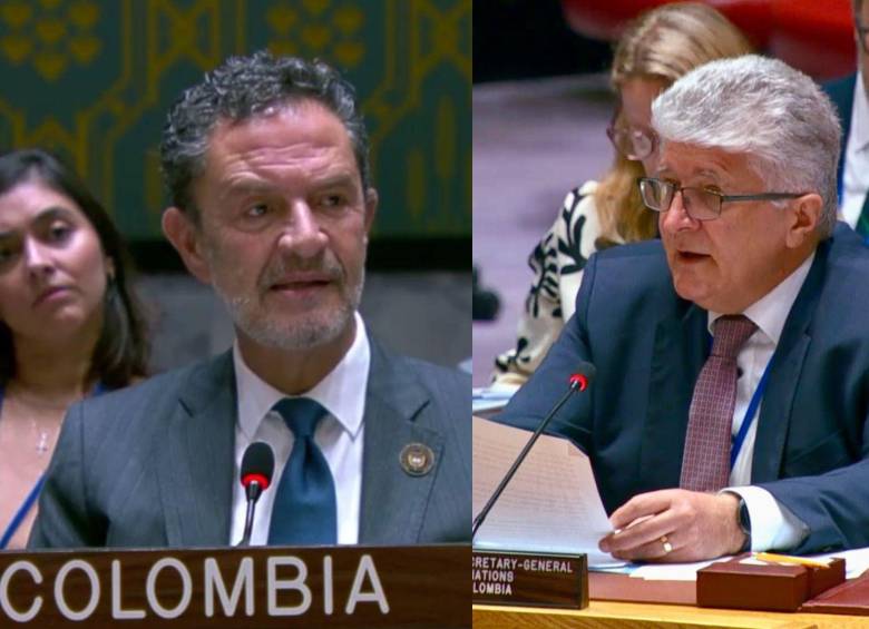 El canciller Omar Bula y el jefe de la Misión de Verificación Miroslav Jenca hablaron en sesión del Consejo de Seguridad de la ONU. FOTO: Cancillería y ONU