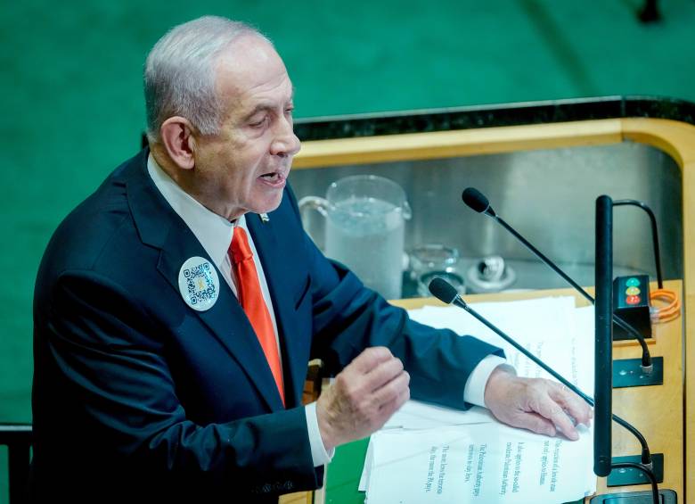 Netanyahu llegando a dar su discurso ante Naciones Unidas. FOTO: GETTY