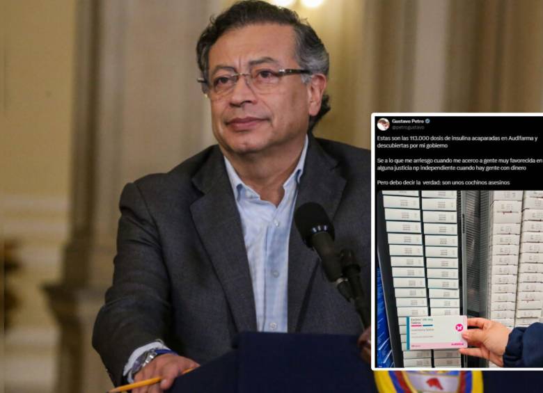 Gustavo Petro confundió en un trino un medicamento para combatir la insulina con uno para tratar enfermedades relacionadas a la tiroides. Fotos: Colprensa y redes sociales 