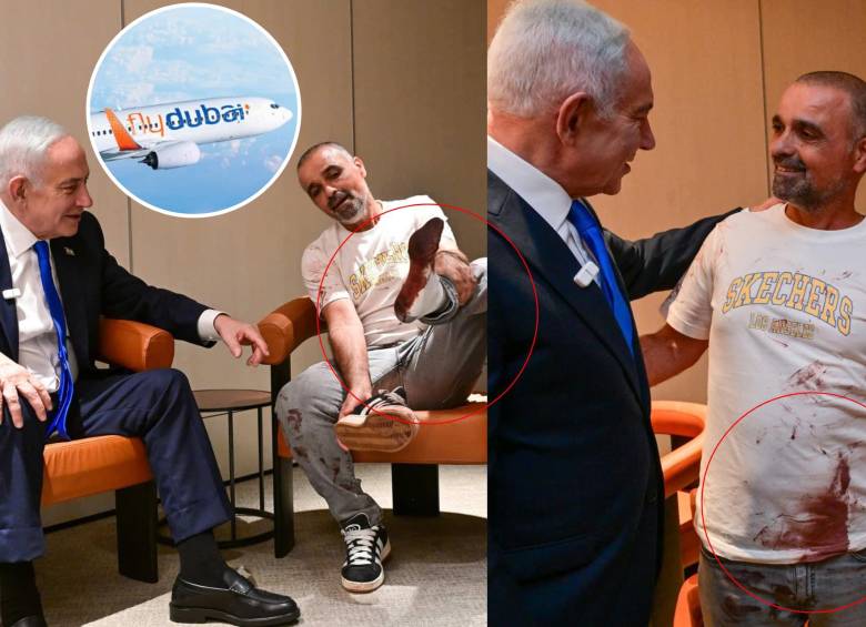 Benjamin Netanyahu recibió en el aeropuerto Ben-Gurión a Yaniv, uno de los pasajeros que intervino durante la emergencia a bordo de un vuelo de Flydubai. Foto: Oficina del Primer Ministro de Israel / Flydubai